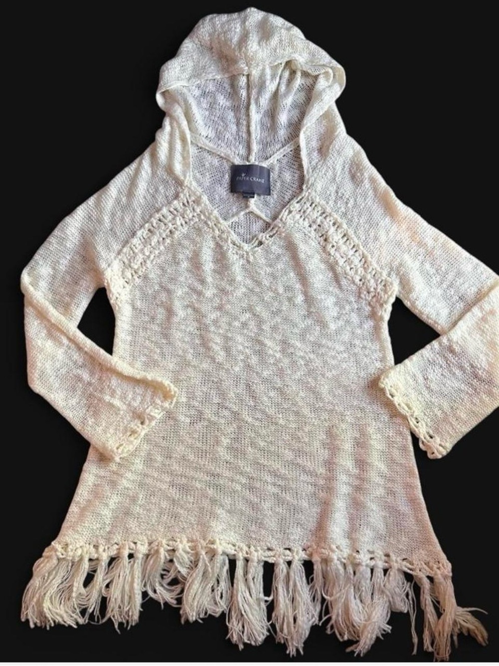 Paper Crane Ethereal Festival Boho Fringe Hooded Pullover